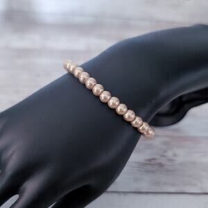 Vintage Stretch Bracelet Golden Tone Faux Pearl
